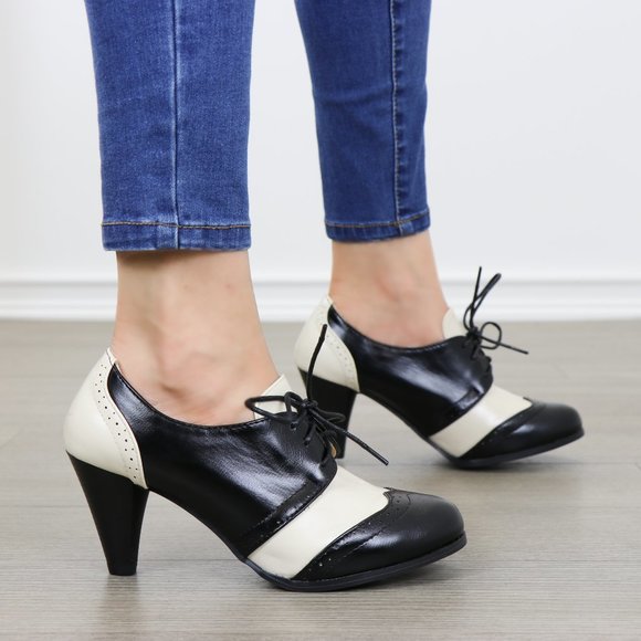 Vintage Style Black White Rockabilly Oxfords Boot - Picture 2 of 8